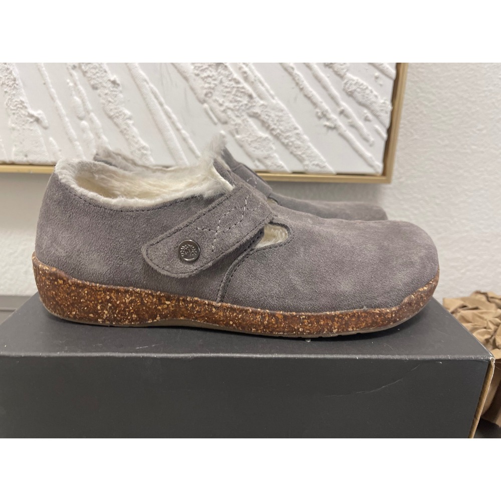 Earth Origins Aurora Jade Grey Suede Faux Fur Lined Cork Slip On Shoes 7 - Picture 15 of 16
